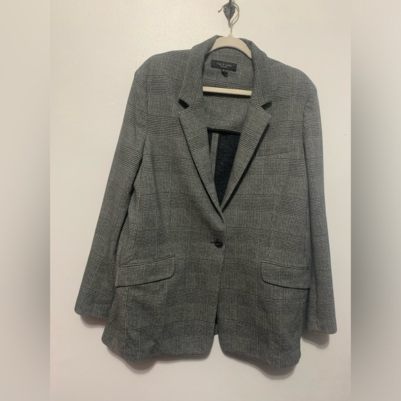 Rag & Bone Ames Gray Plaid Blazer Cotton Stretch Single Button size 16 - Picture 6 of 13